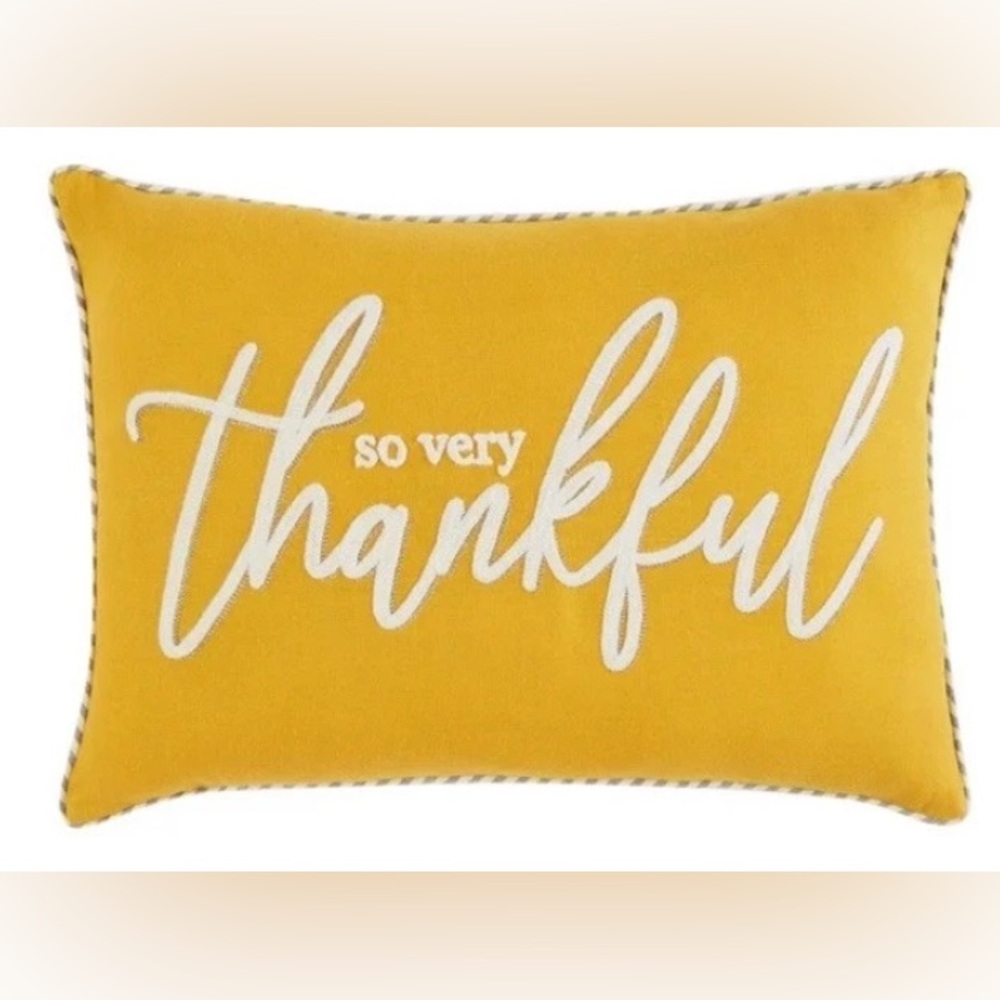 So Very Thankful Orange Thanksgiving Fall Oblong Yellow Gray Stripe Pillow 12x18 - Picture 2 of 7